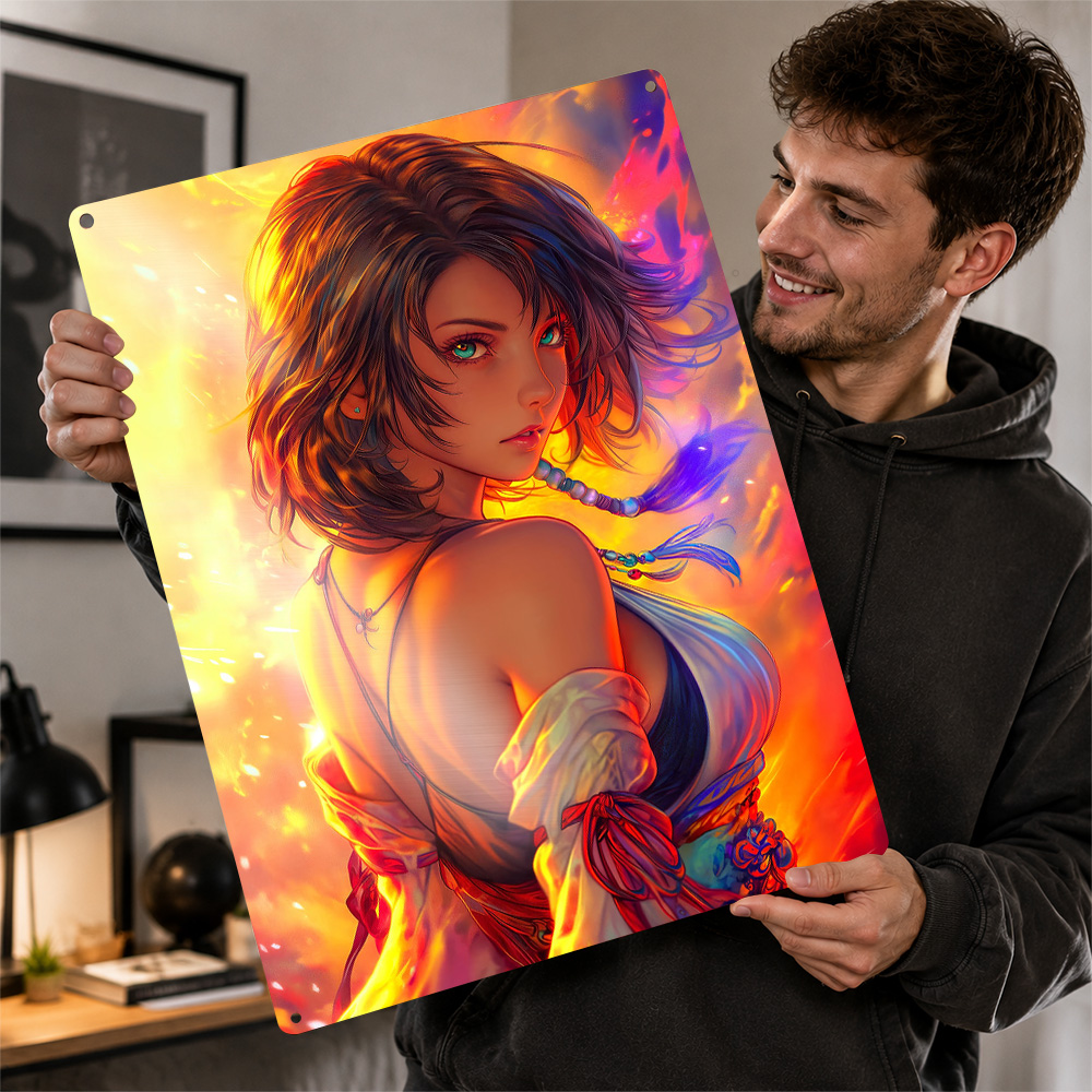 Background Retro Gaming - Anime meisje met vurige achtergrondposter Retro