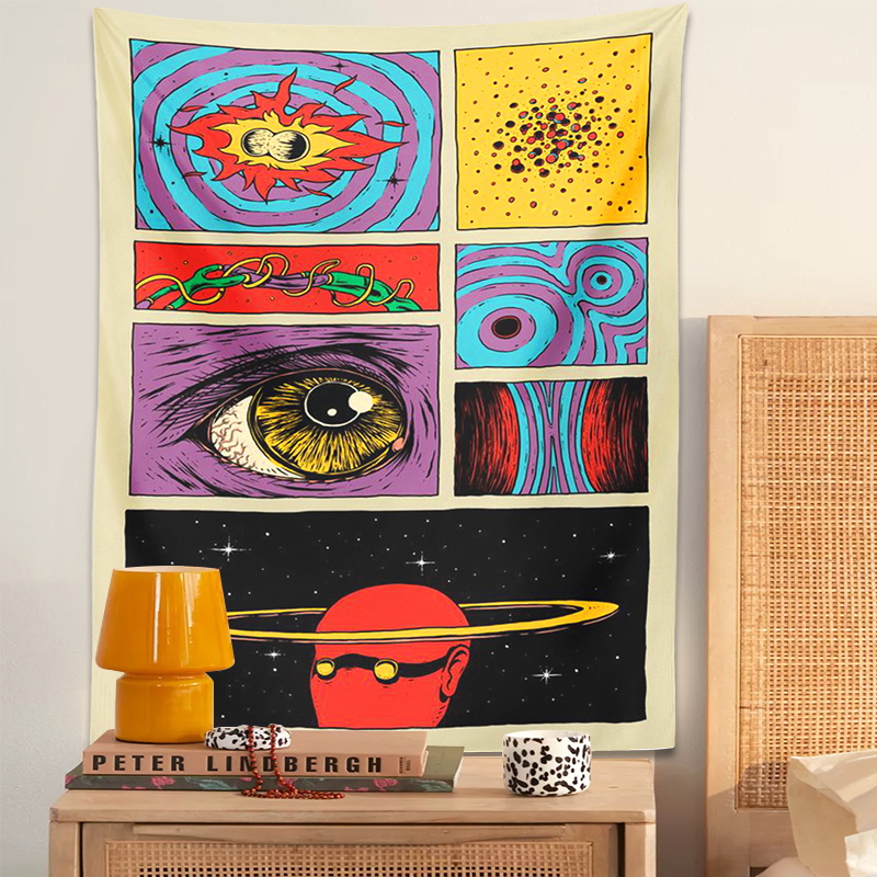 Retro Gaming Gadgets - VIKAMA Psychedelische Collage Art Tapestry Retro